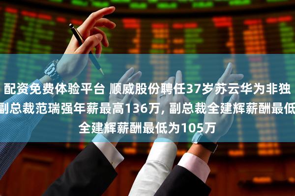 配资免费体验平台 顺威股份聘任37岁苏云华为非独立董事, 副总裁范瑞强年薪最高136万, 副总裁全建辉薪酬最低为105万